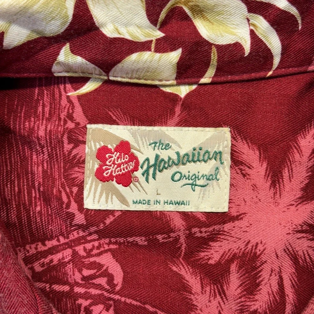 Hilo Hattie The Original Hawaiian Shirt Mens Large Red Floral Print Short Sleeve - Picture 3 of 8